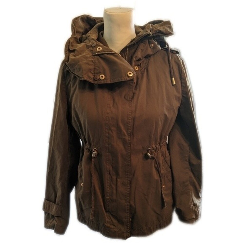 Zara Woman olive green utility coat with removable vest lining, snap & zip XS